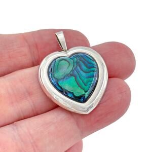 Vintage Sterling Silver 925 Abalone Heart Pendant